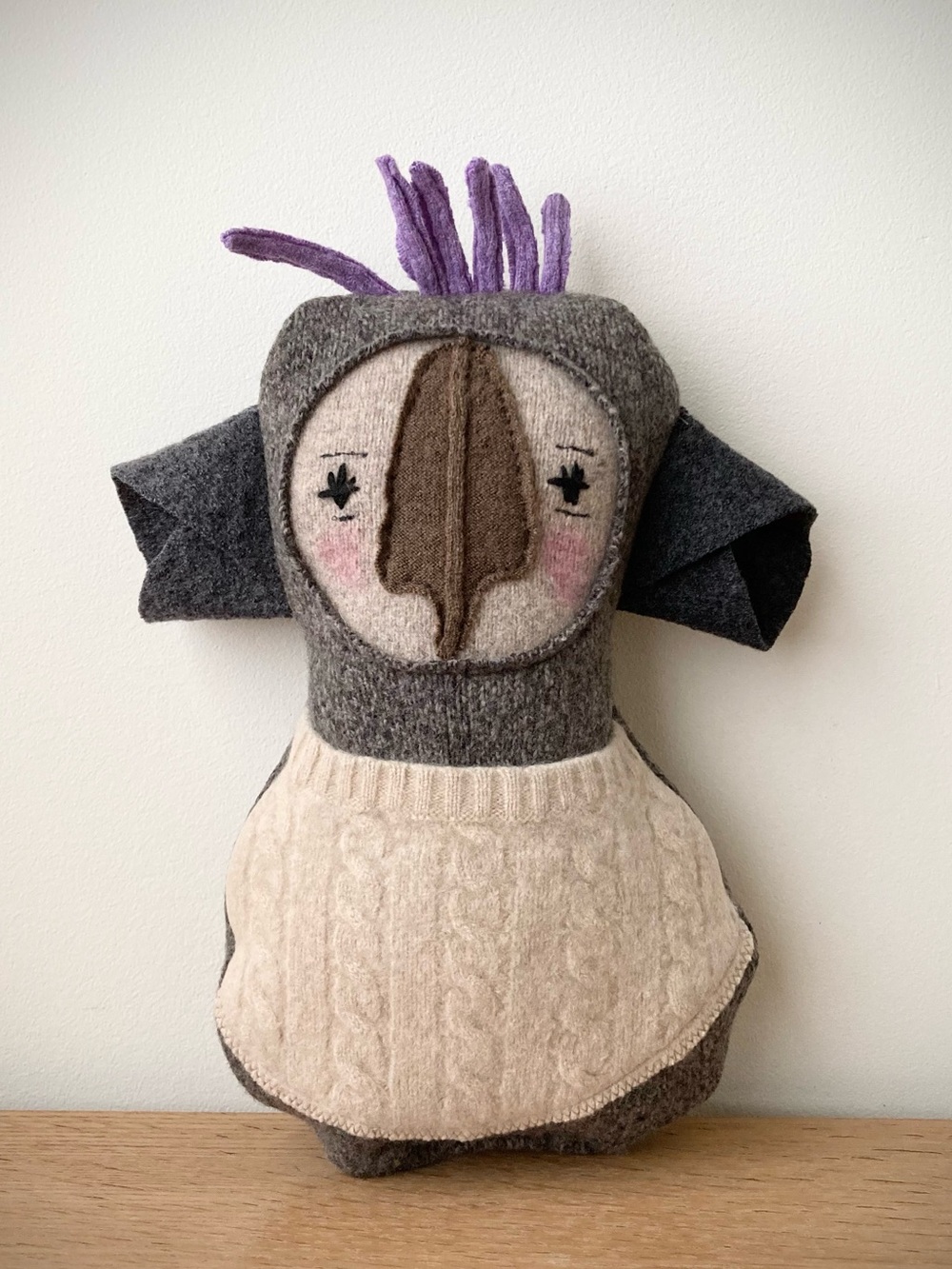 joodito koala reclaimed wool cashmere sweater pillow wabi sabi folk art doll eco